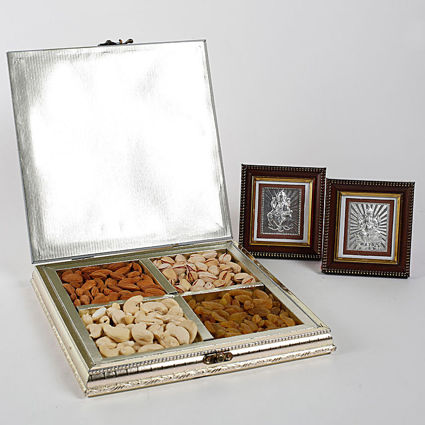 Lakshmi Ganesha Frames & Silver Dry Fruits Box