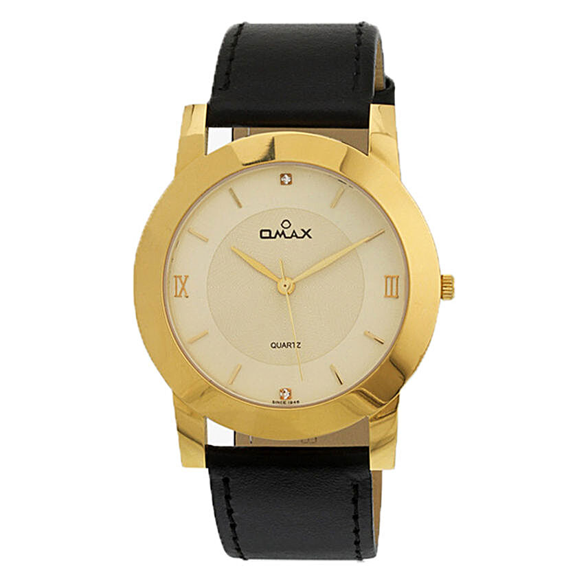 Omax Analog Golden Dial Mens Watch