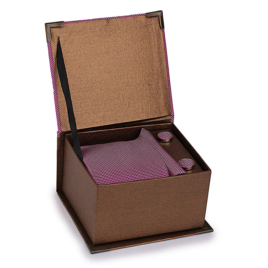 Alvaro Castagnino Purple Necktie Pocket Square And Cufflinks in Golden Box for Men