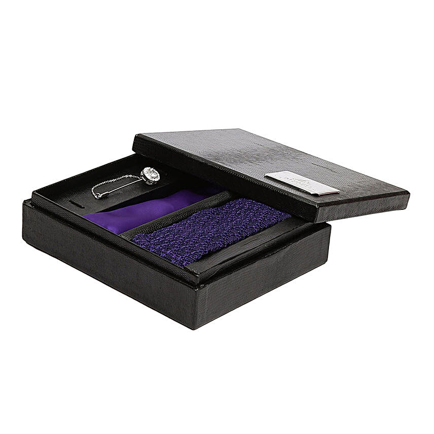 Alvaro Castagnino Purple Necktie Pocket Square & Lapel Pin Gift Set for Men