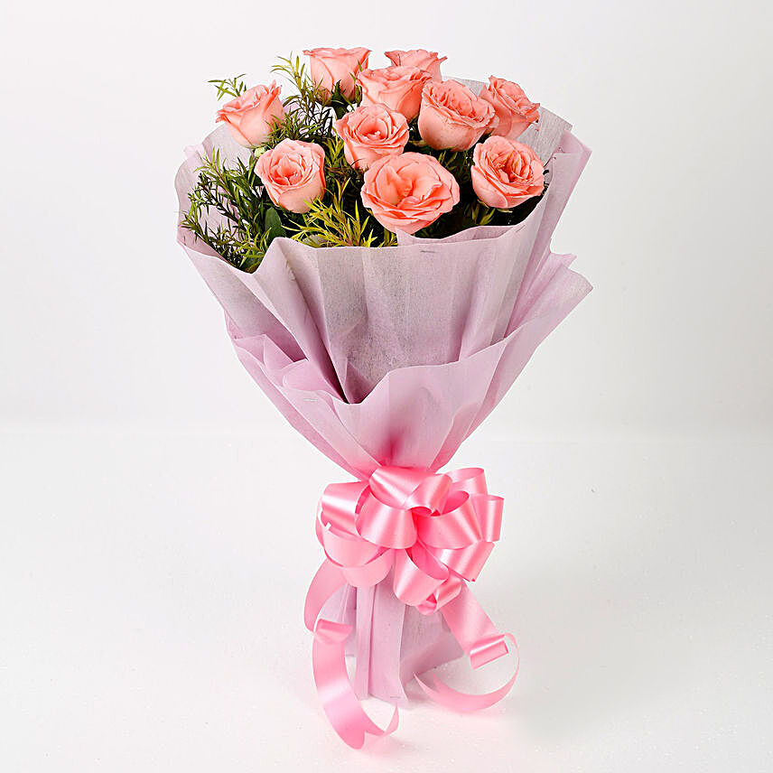 Impressive 10 Pink Roses Bouquet