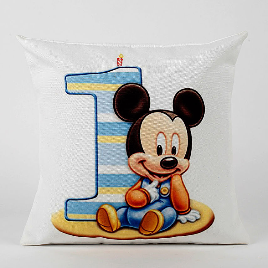 First Birthday Mickey Printed Cushion