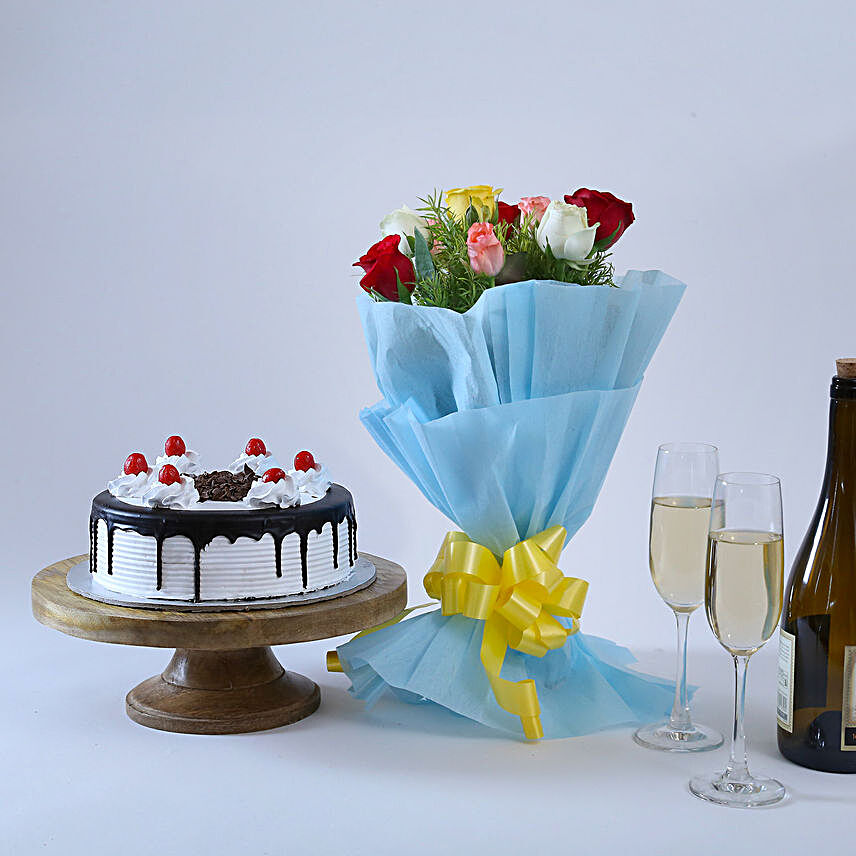 Roses & Black Forest- 500 grams of black forest and Bunch of 10 mix colour.:Mothers Day Gifts Trichy