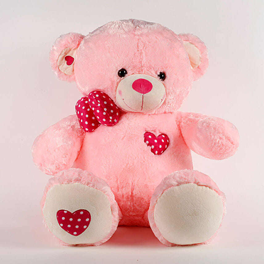 Buy/Send Large Teddy Bear With Heart Patch Pink Online- FNP