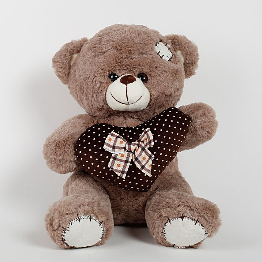 Small Teddy Bear With Heart & Patch Brown