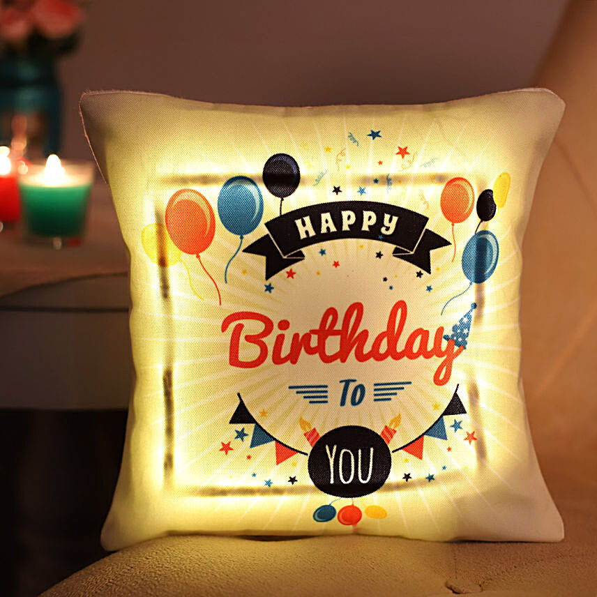 Happy Birthday Printed LED Cushion:Gift Store