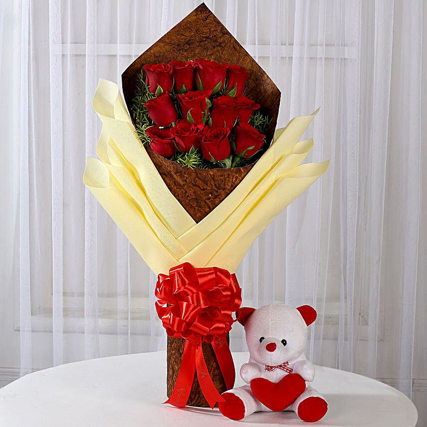 12 Red Roses & Teddy Bear Combo