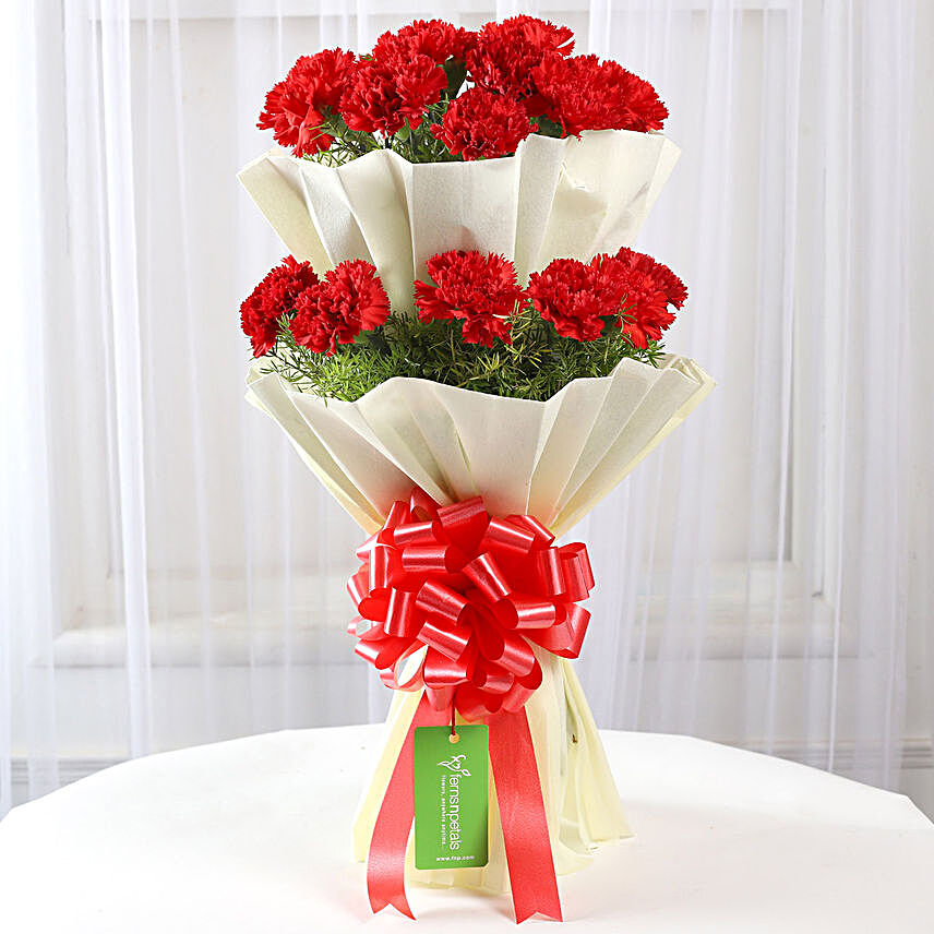 Beautiful 2 Layered Red Carnations Bouquet
