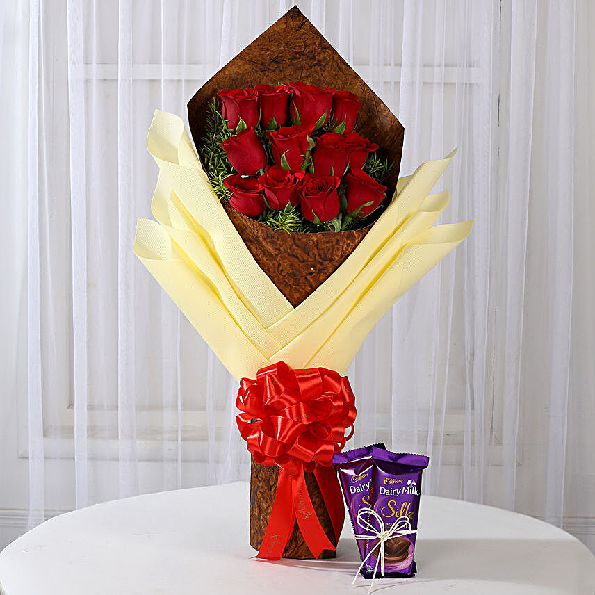 Bouquet of Red Roses & Dairy Milk Silk