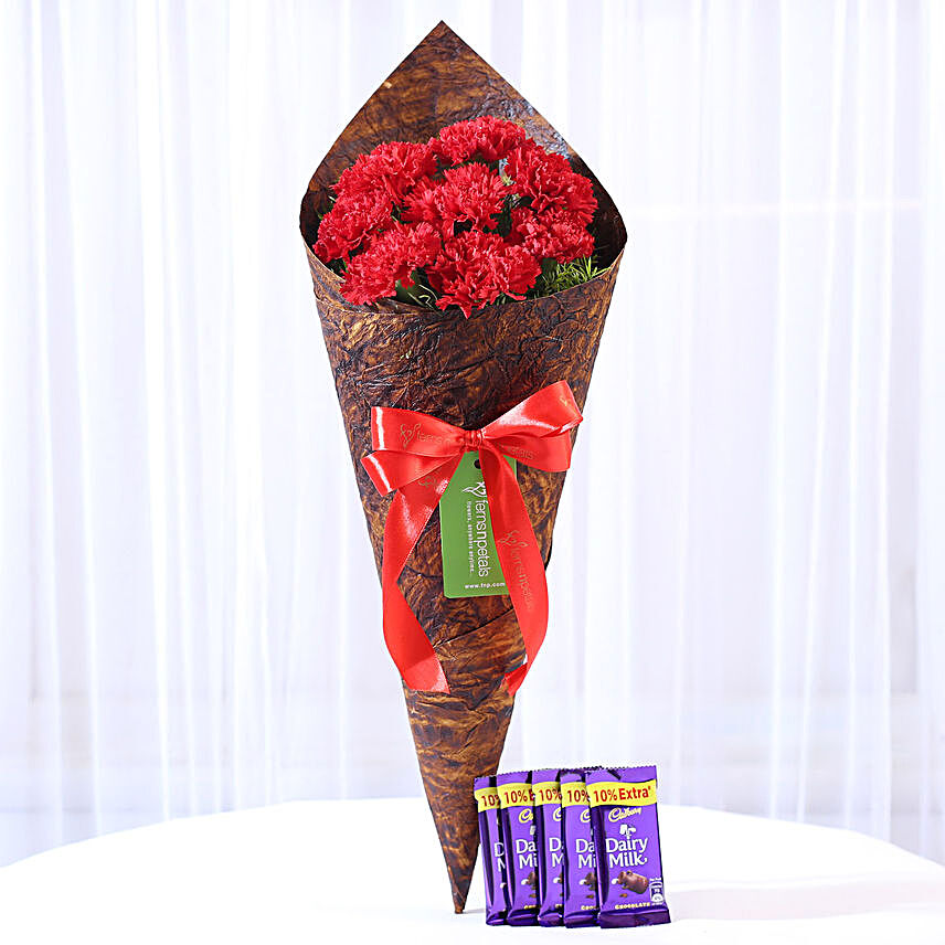 online brown bouquet carnation n chocolate