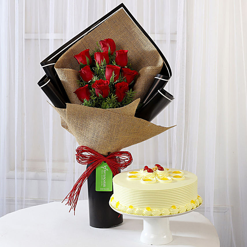 10 Red Roses & Butterscotch Cake Combo