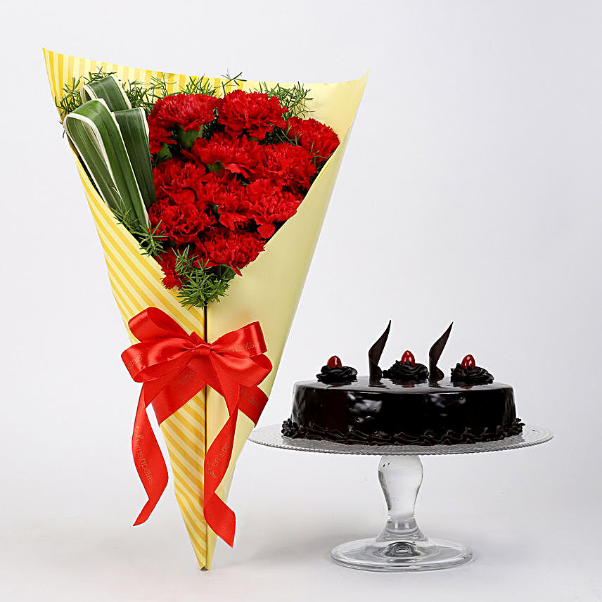 12 Red Carnations & Truffle Cake