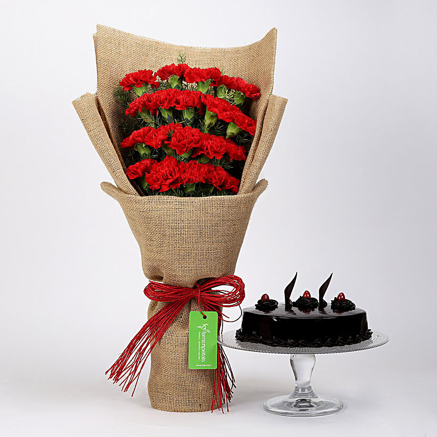 20 Red Carnations & Truffle Cake