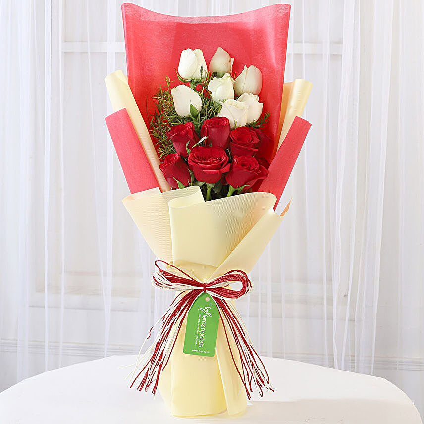 Beautiful Red & White Roses Bouquet