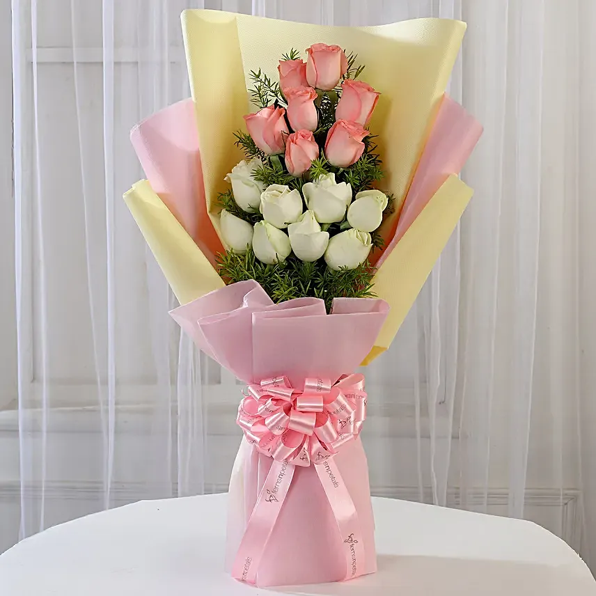 Graceful Pink & White Roses Bouquet