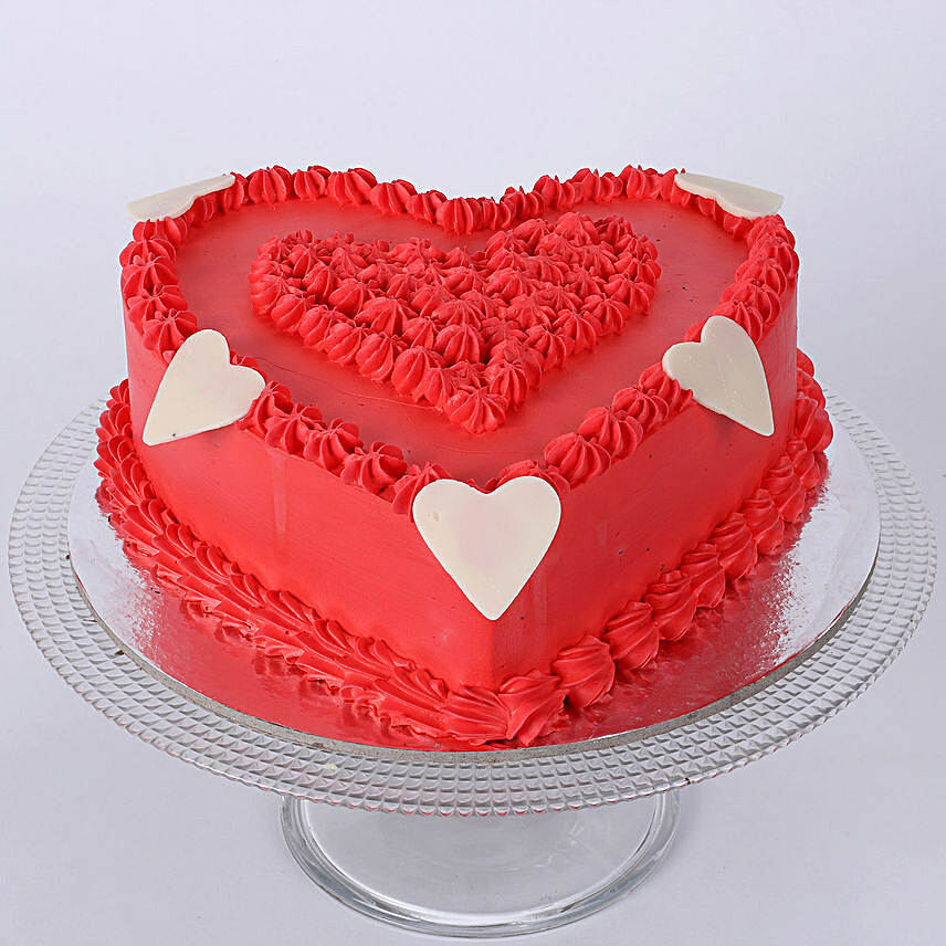 Red heart shape cake with tag 1kg:Heart Shaped Cakes Delivery