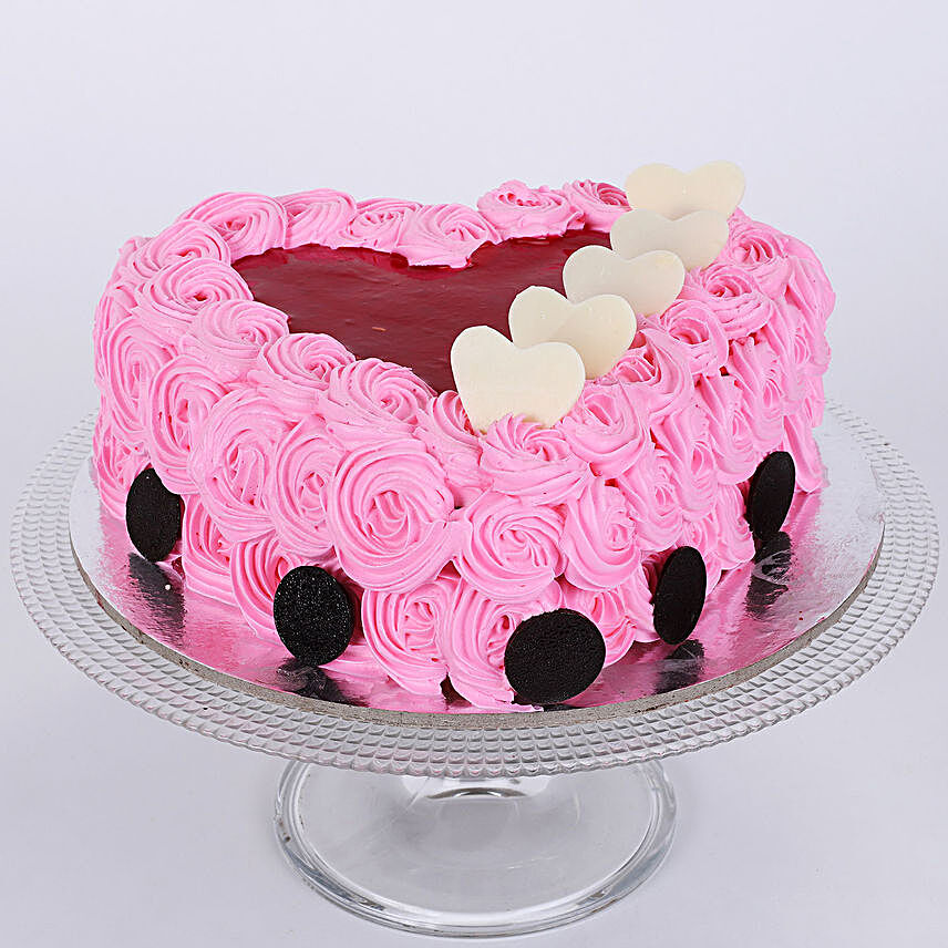 Pink Flower Heart Cake 1kg:Heart Shaped Cakes Delivery