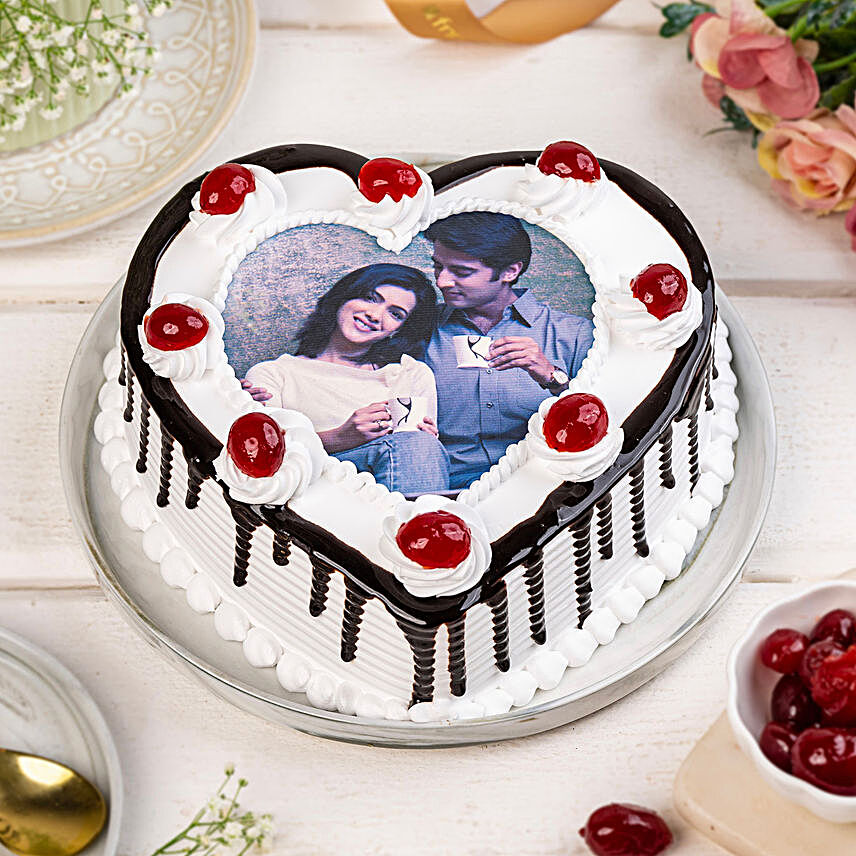 Heart Shaped Personalised Photo Cake:Marriage Anniversary Cake With Photo