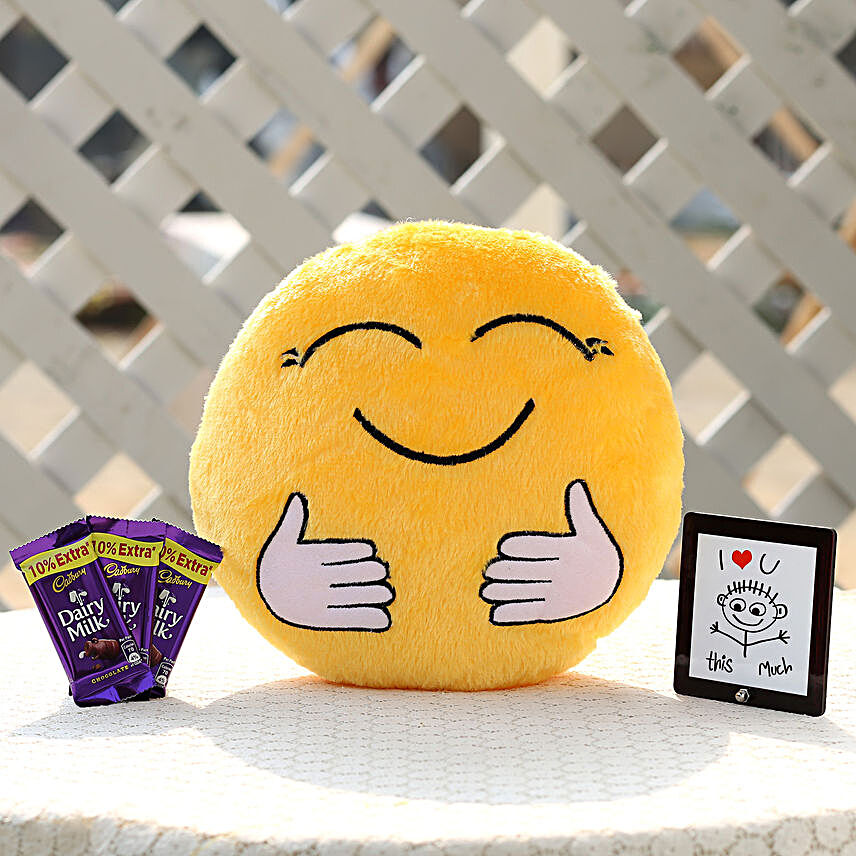 The Hugging Smiley Cushion & Dairy Milk Combo