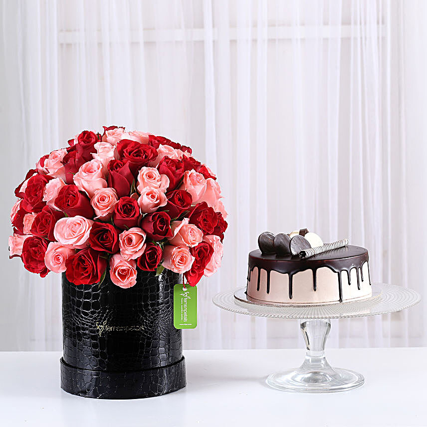 Mix of  Roses Bunches in Box  chocolates cakes combo:Send Flowers & Cakes to Hyderabad