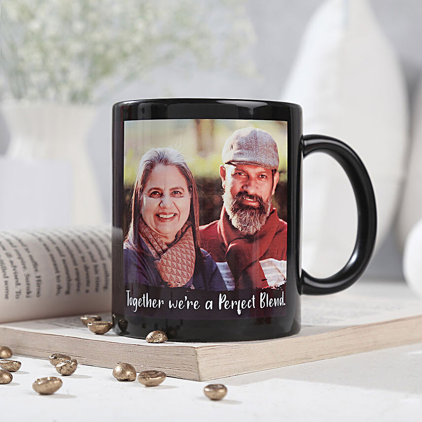 Personalized Couple Mug-printed on black ceramic coffee mug:Send Anniversary Gifts to Bhubaneshwar