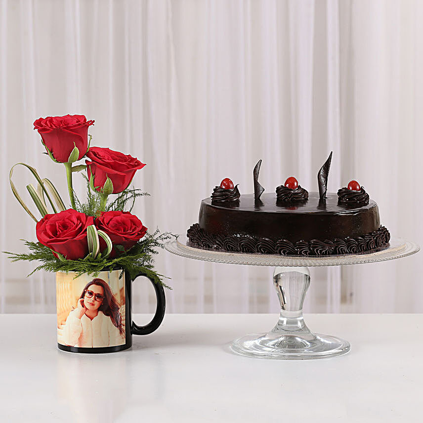 Triple combo of rose coffee mug or cake:Personalised Gifts Combos