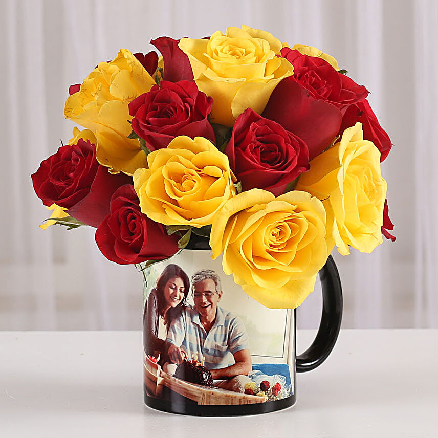 Lovely mix roses with printed mug:Flowers Muzaffarnagar