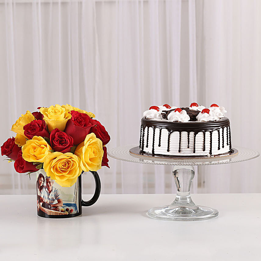 Red Yellow Roses Picture Mug Black Forest Cake