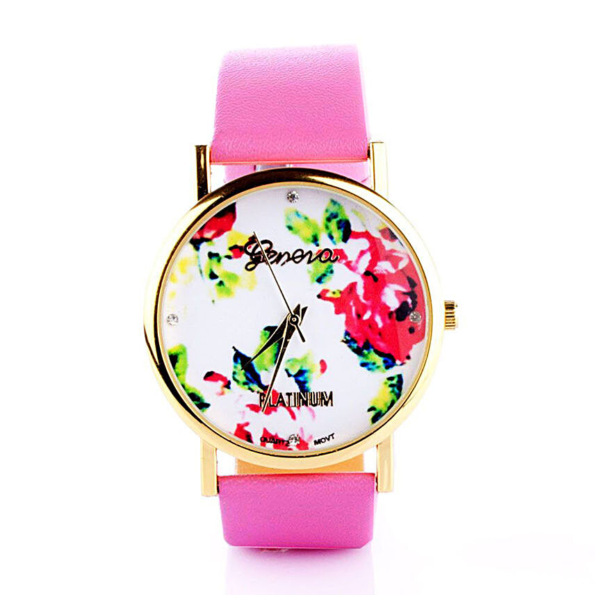 Pink & White Floral Watch
