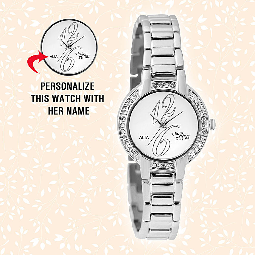 Personalised Steel Silver Watch For Her