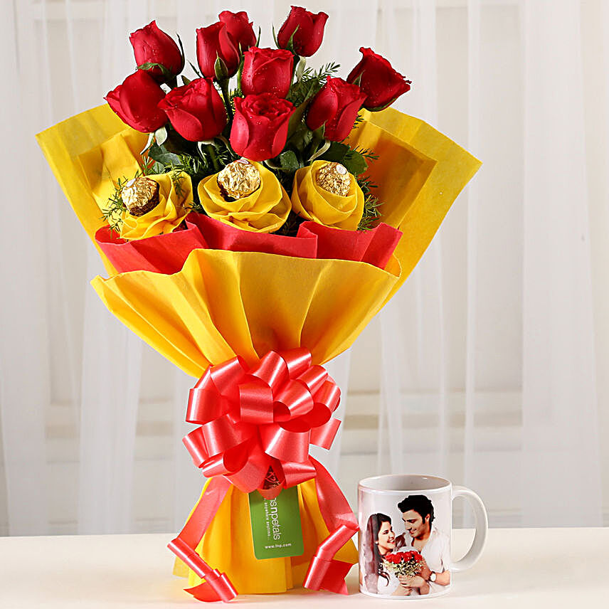 Chocolaty Red Roses Picture Mug Combo