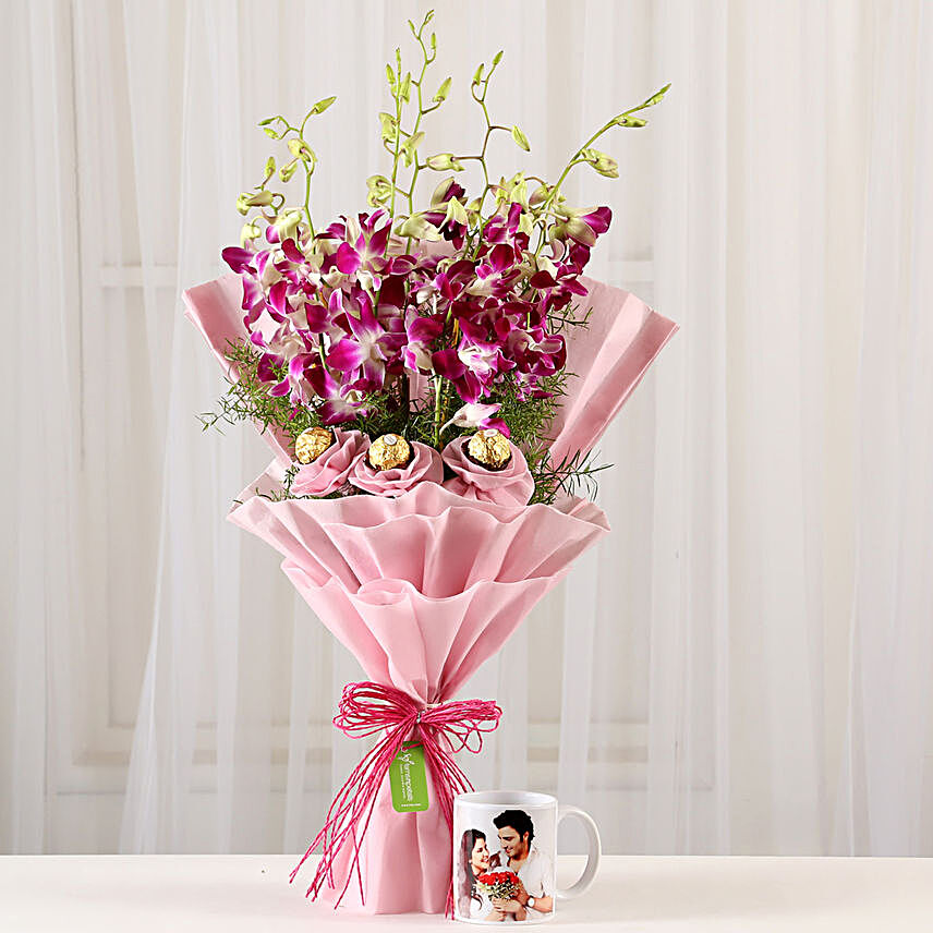 Personalised Mug Chocolaty Orchids Bouquet