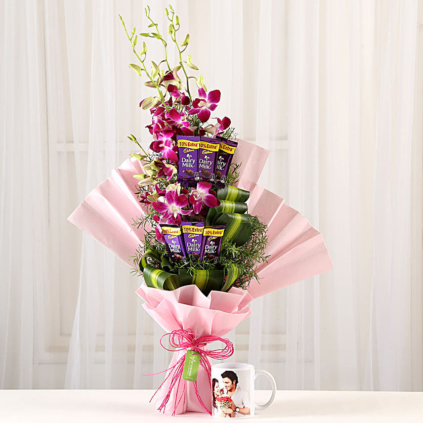 Personalised Mug Purple Orchids Posy