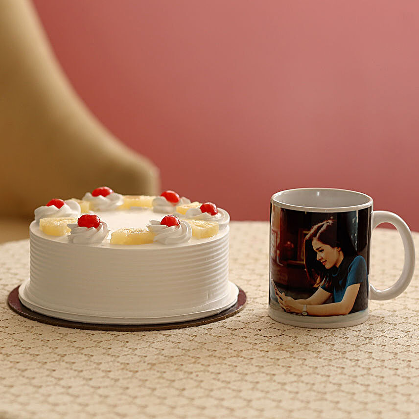 Fresh Pineapple Cake & Personalised Mug Combo