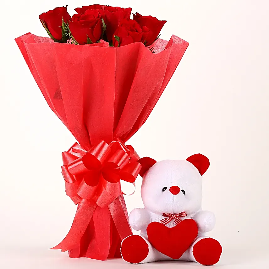 Love Heart Teddy Bear Celebration Red Velvet Touch Rose Gift Boxed Glass Present
