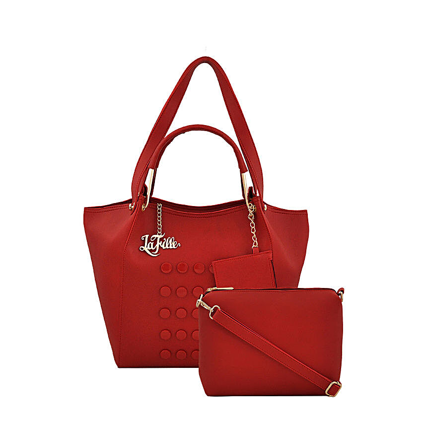 LaFille Trendy Red Handbag Set