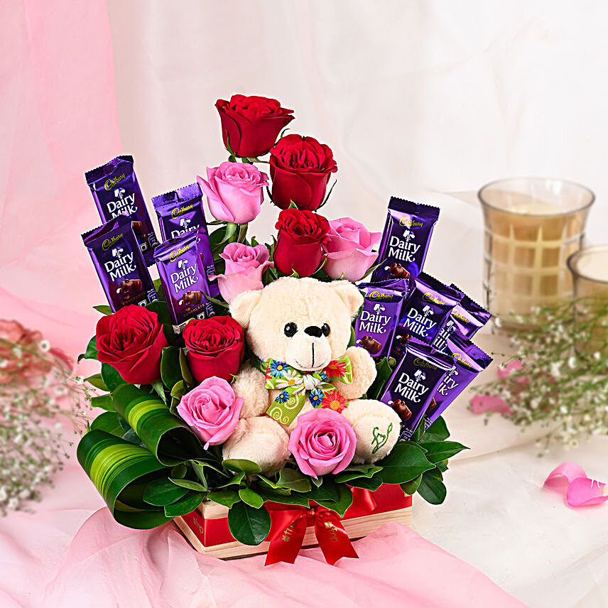 Hamper of chocolates and teddy bear choclates gifts:Chocolate Delivery