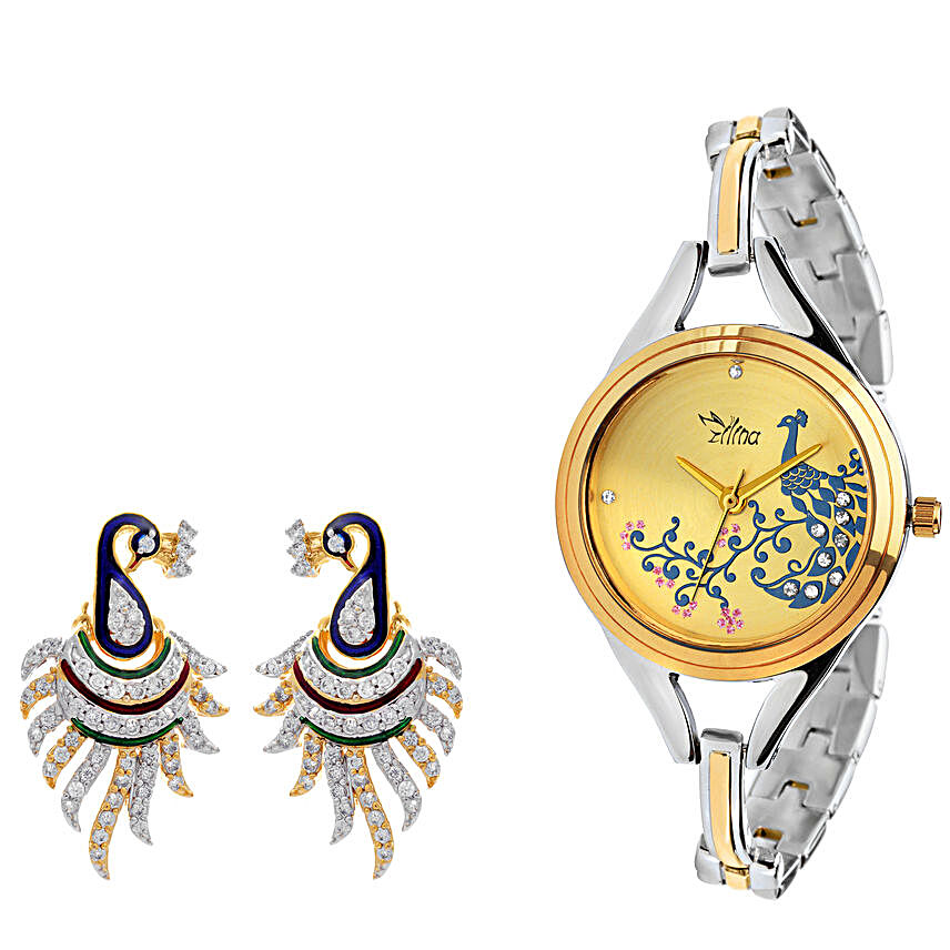 Personalised Peacock Watch & Earrings