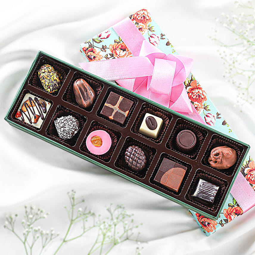 Premium Floral Box Of Assorted Chocolates- 12 Pcs