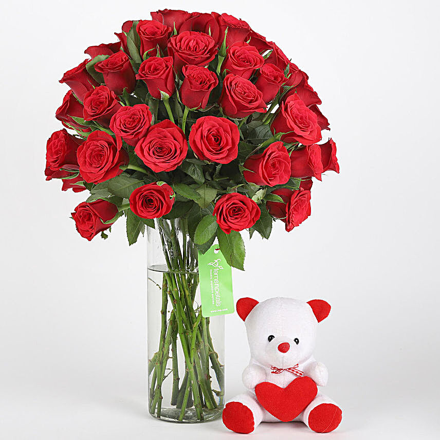 50 Red Roses & Teddy Combo