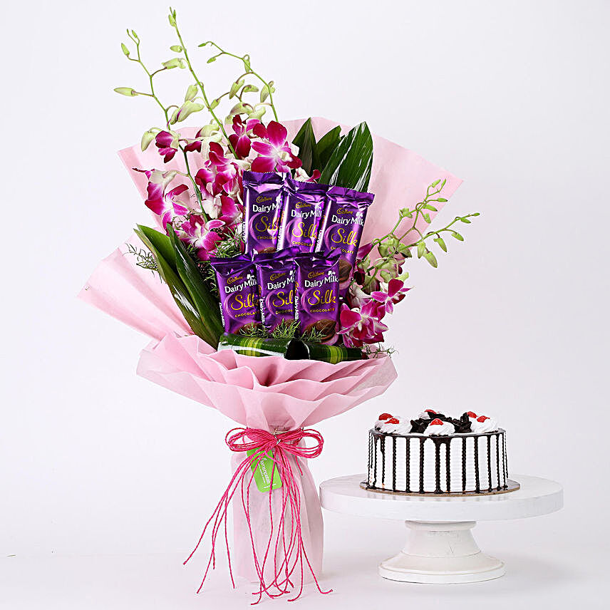 Bunch Of Orchids & Black Forest Cake Combo