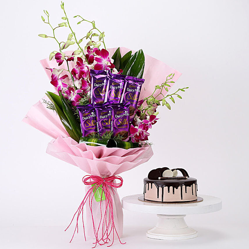 Bunch Of Orchids & Chocolate Cake Combo