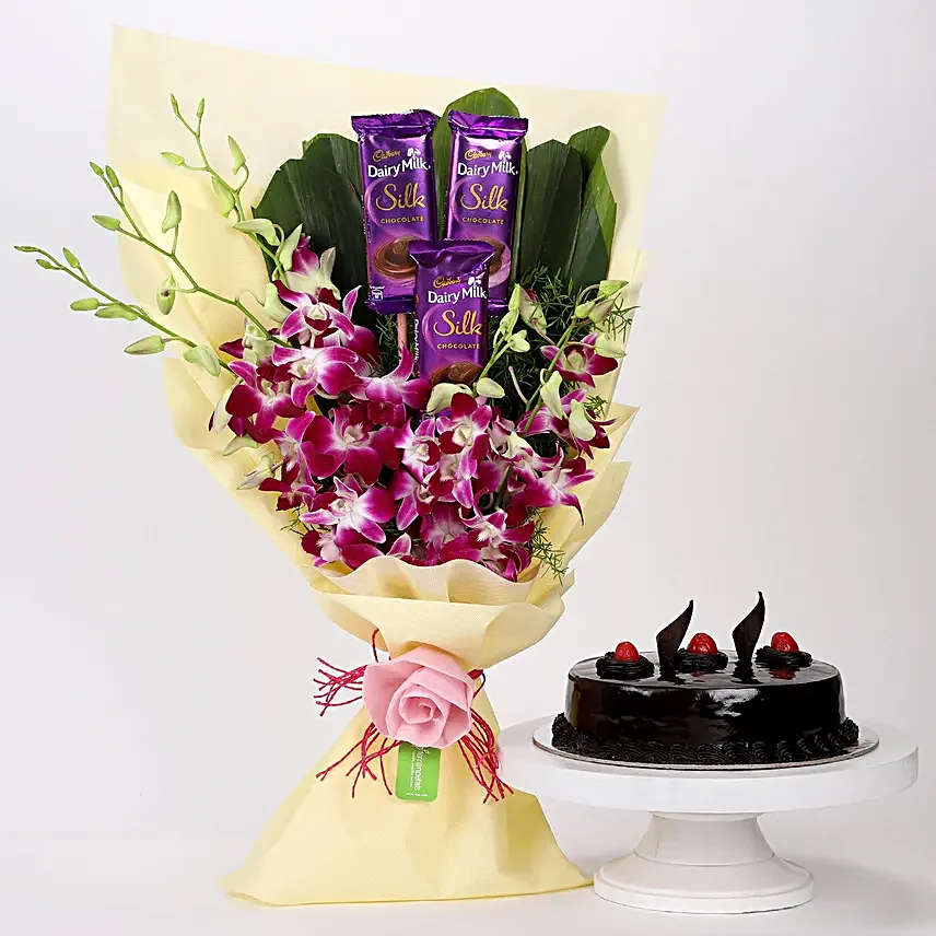 Dairy Milk & Orchids With Truffle Cake