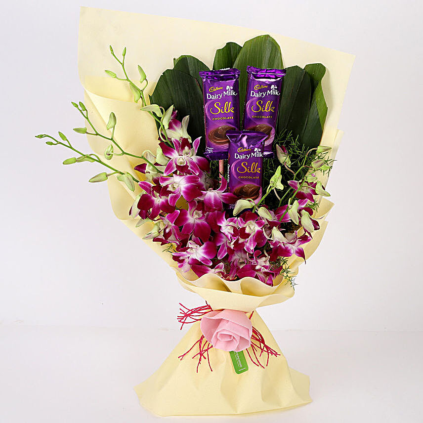 Elegant Dairy Milk & Orchids Bouquet