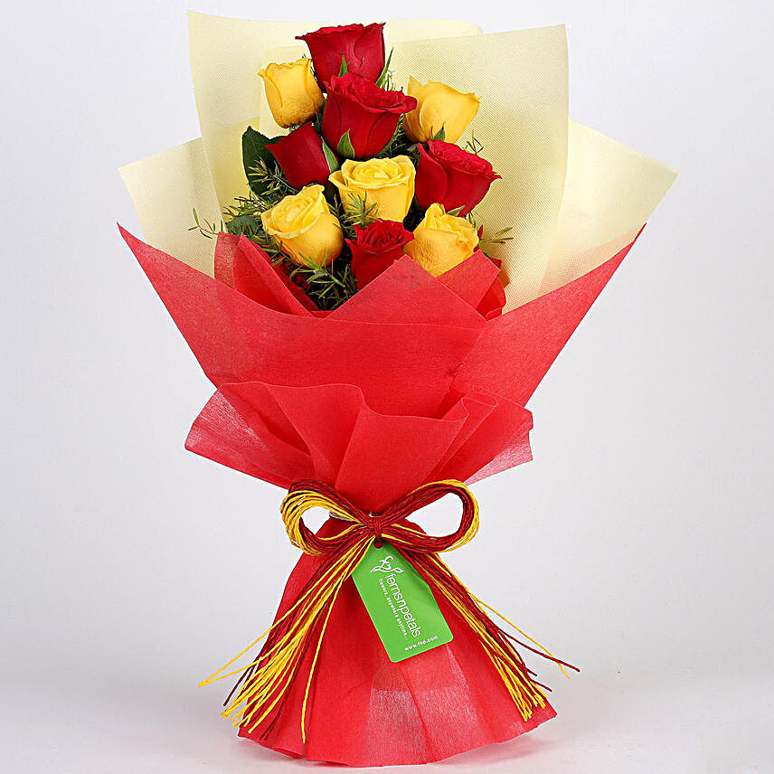 Graceful Red & Yellow Roses Bouquet
