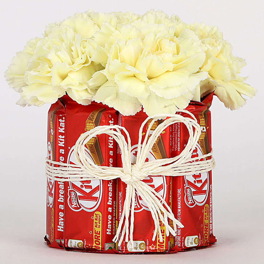 Kit Kat and Carnation Combo Online:Exquisite Flowers & Chocolates