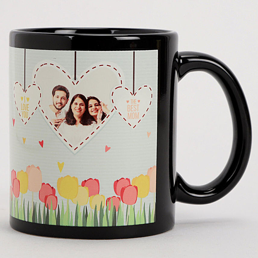 Personalised Hearts & Flowers Black Mug