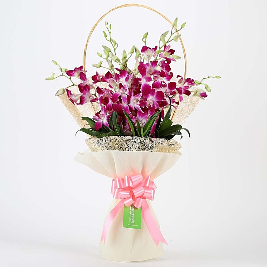 Elegant Purple Orchids Bouquet:Send Anniversary Gifts to Gurgaon