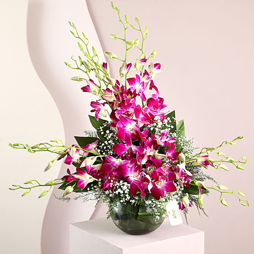 Purple Orchids Vase Arrangement:Anniversary Gifts to Jaipur