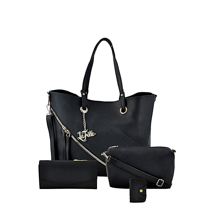 LaFille Swanky Black Handbag Set